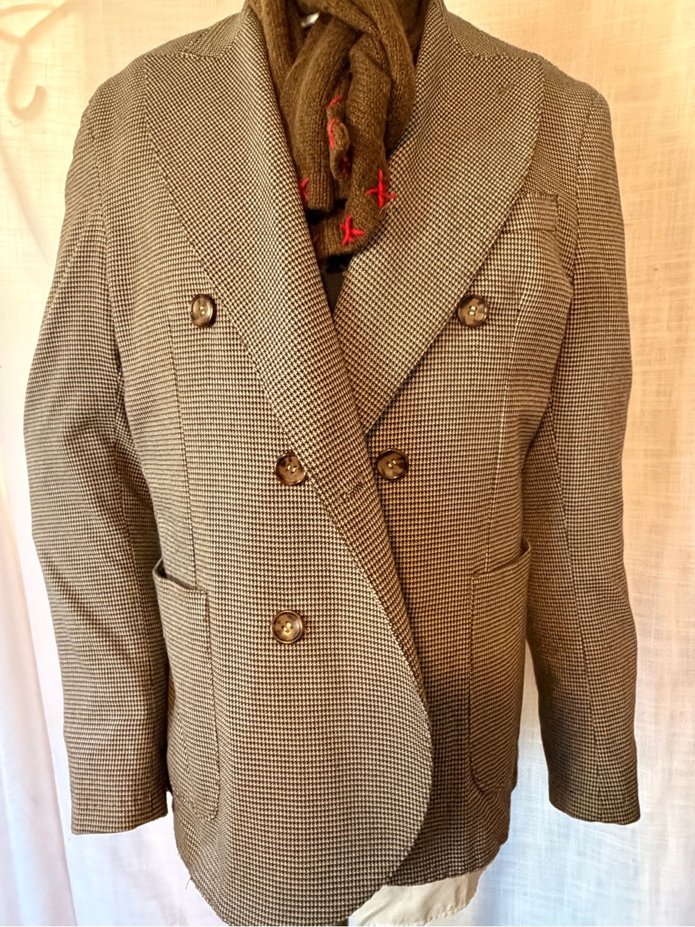By And made in Italy Men's Double-Breasted Houndstooth Blazer Jacket - Brown 42R